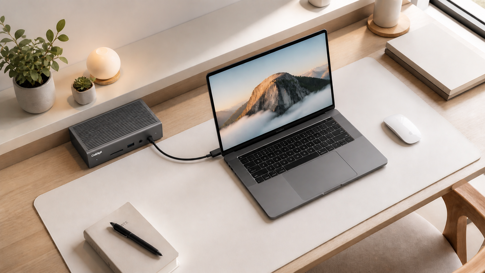 Minimalist workspace with natural light